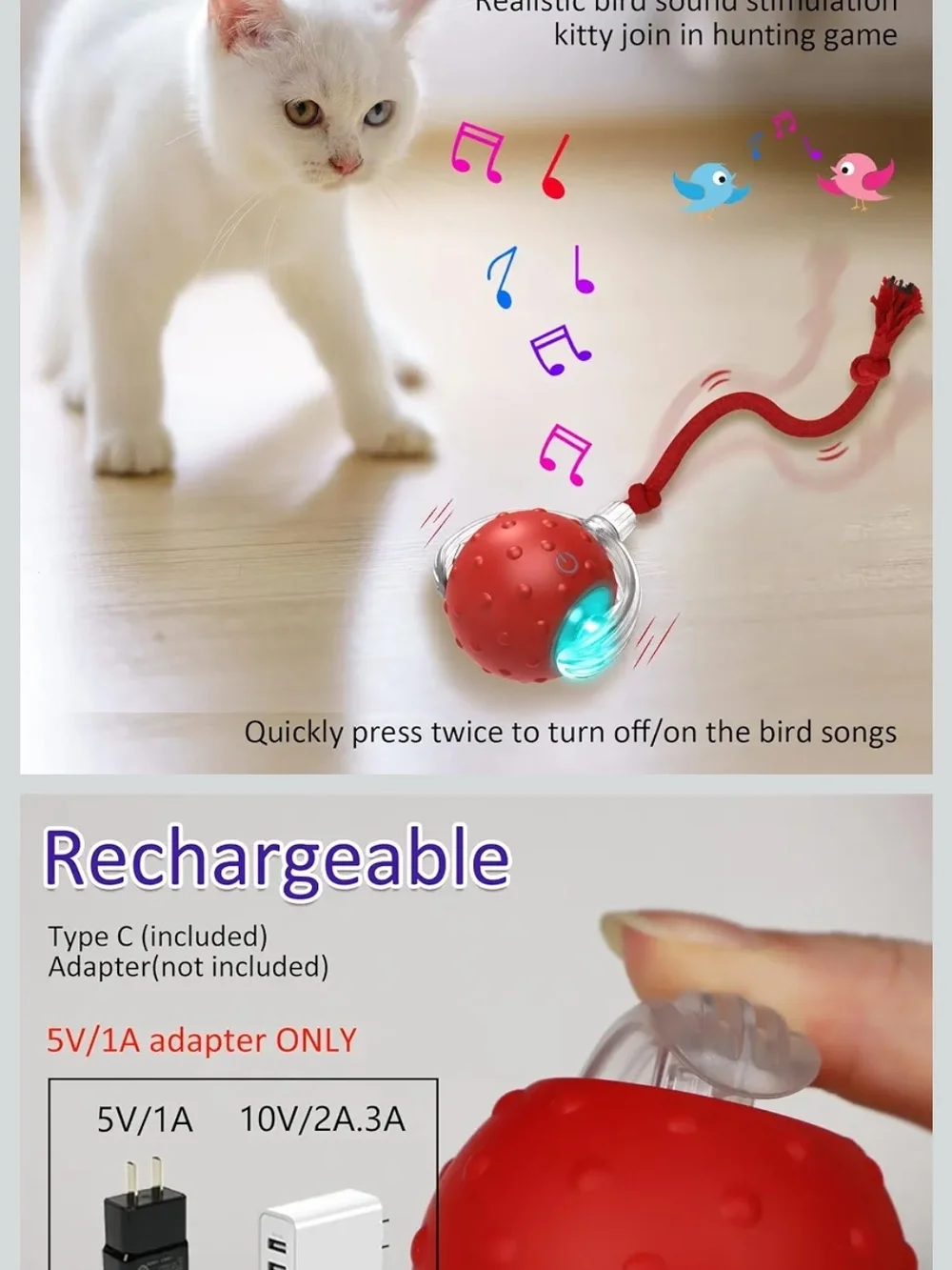 Red Interactive Cat Toy Ball with LED - Unbranded